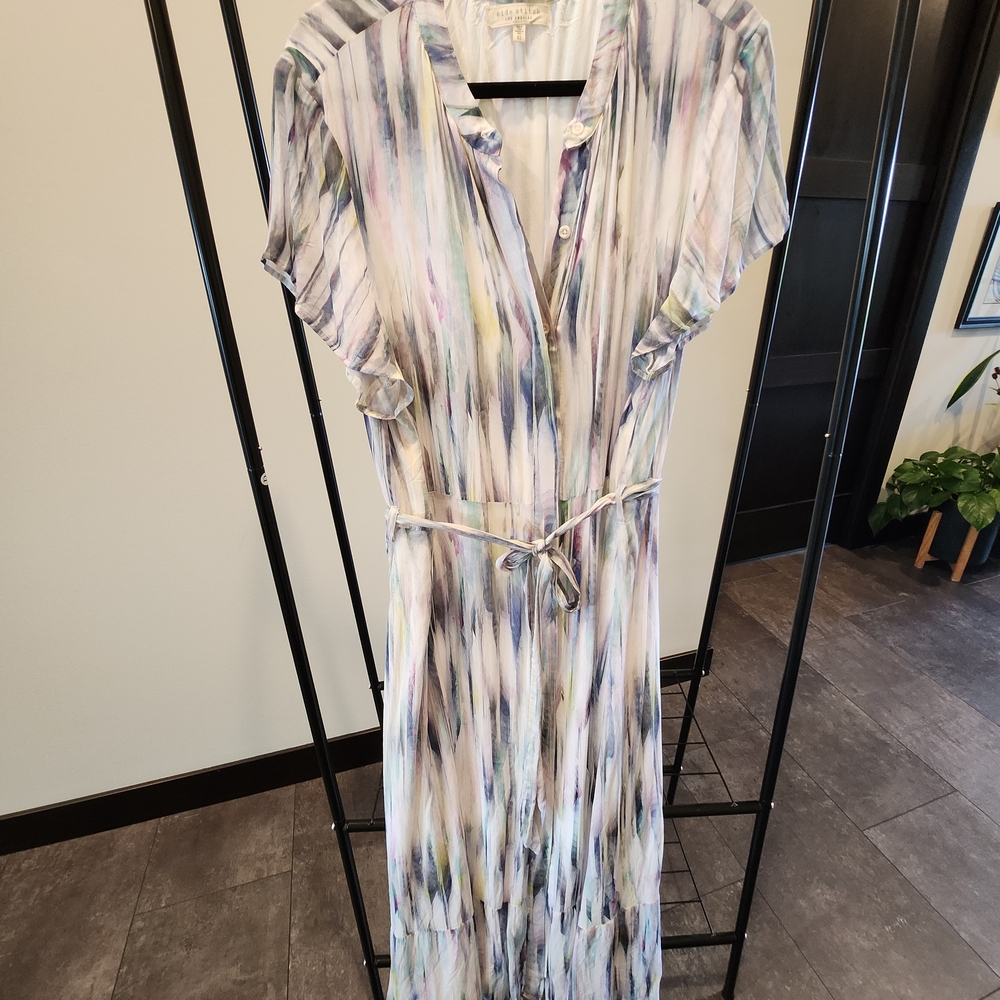Side Stitch Pastel Watercolor Button Front Belted Maxi Dress size XL - Picture 2 of 10